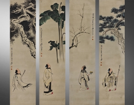张大千 人物花卉四条