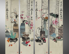 齐白石 花卉四条屏