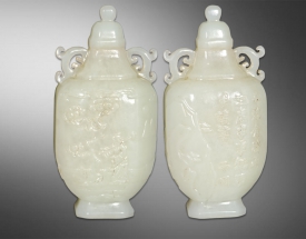 和田玉瓶八棱浅浮雕