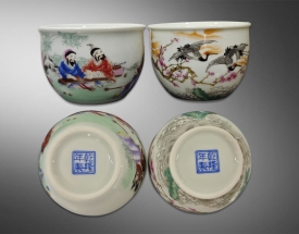 粉彩人物压手杯.粉彩