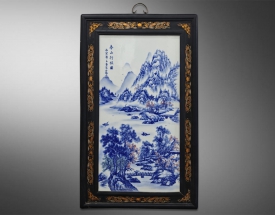 王步 青花釉里红山水