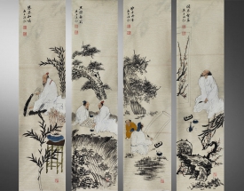 汪泓 高士图四条屏