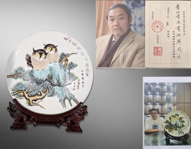 黄杨 素三彩松石双鹰