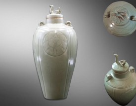 北宋越窑青釉双系盖壶