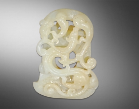 和田玉苍龙教子镂空雕